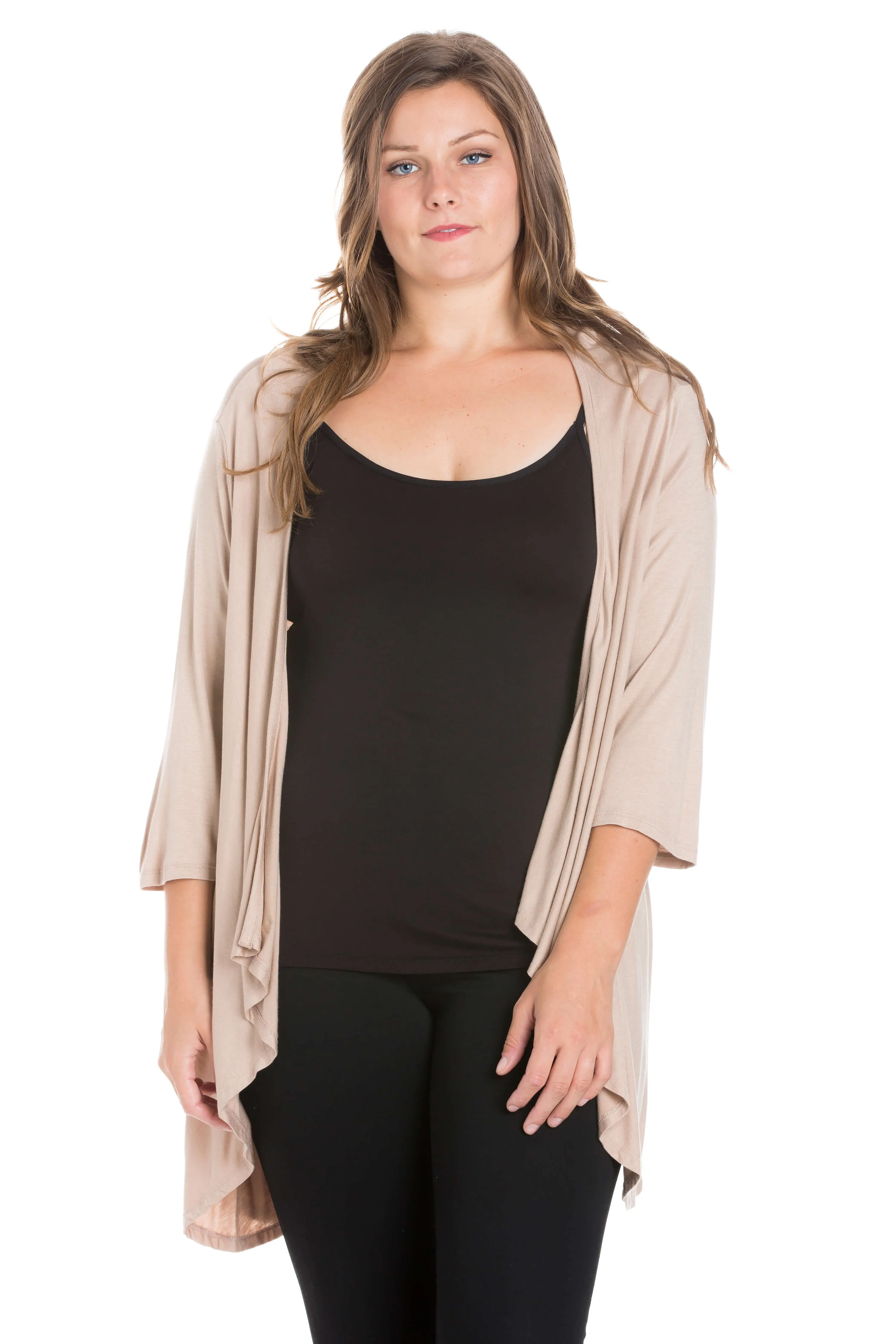 Elbow Length Sleeve Plus Size Open Cardigan