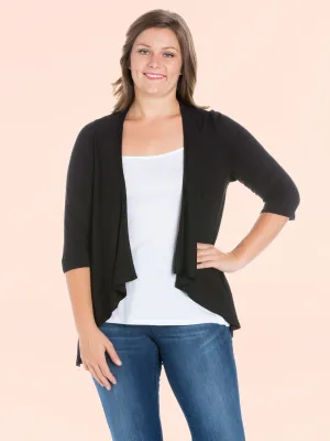 Elbow Length Sleeve Plus Size Open Cardigan