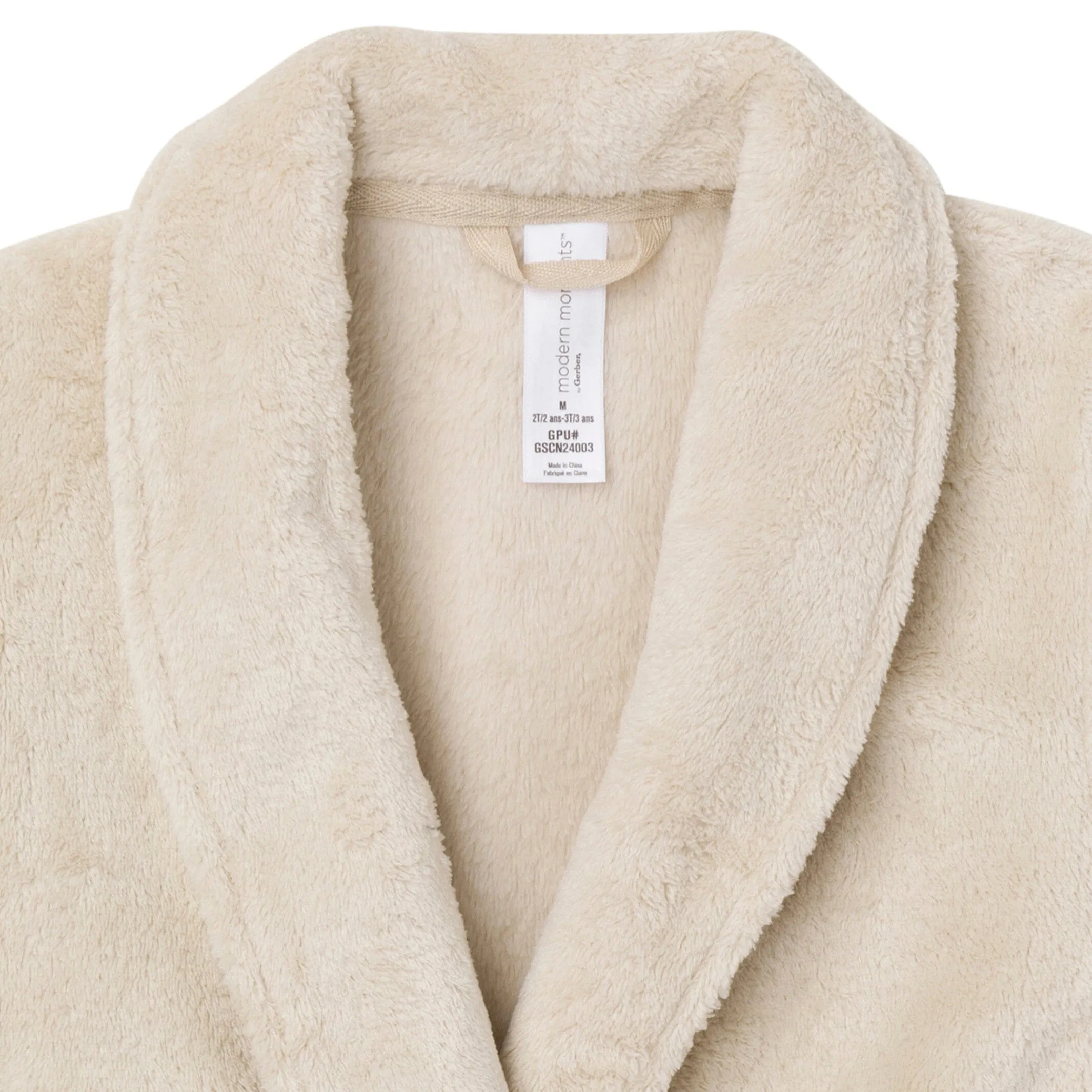 Embroidered Infant & Toddler Neutral Light Beige Shawl Collar Robe