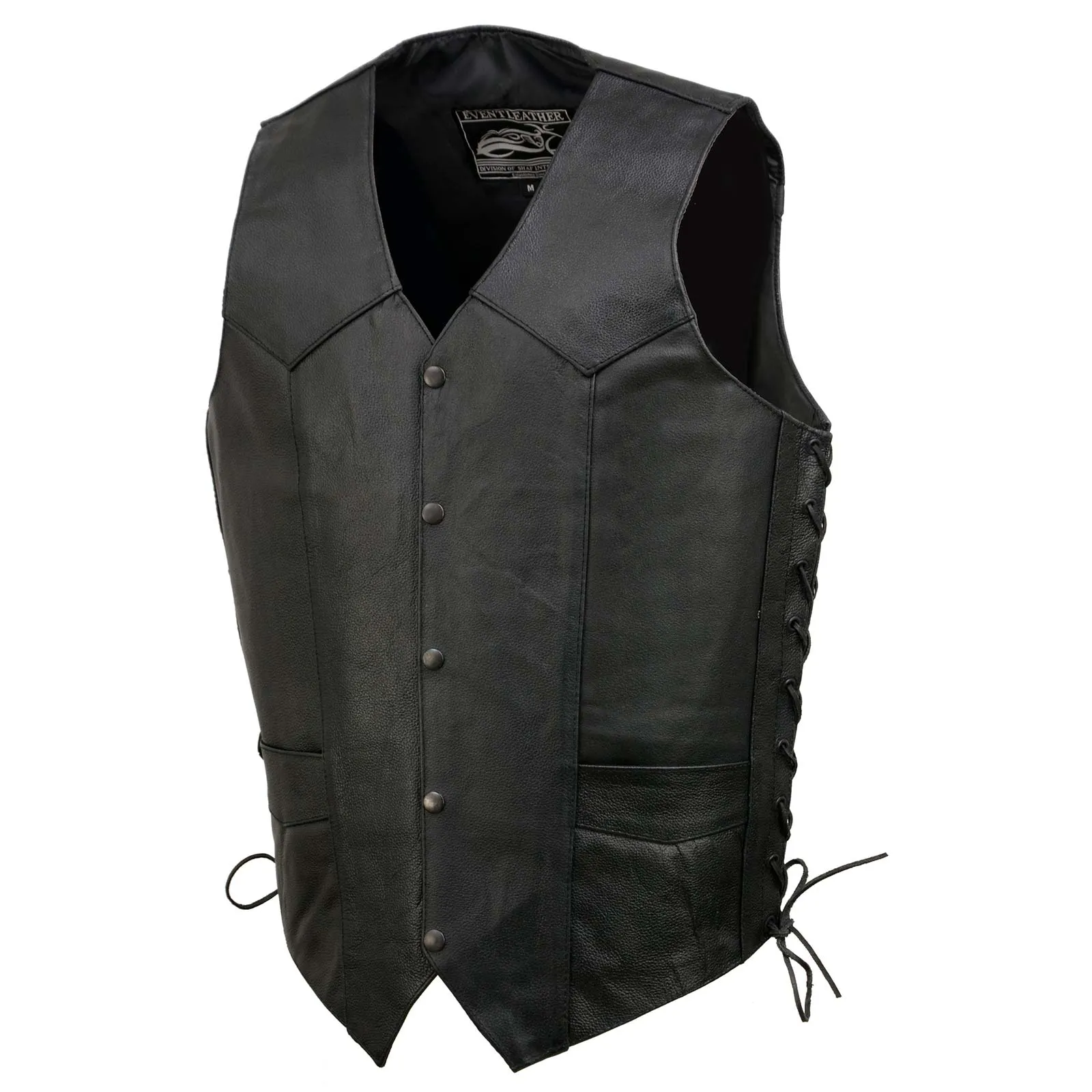 Event Leather EL5315TALL Black Motorcycle Leather Vest for Men's Tall Sizes Riding Club Adult Motorcycle Vests