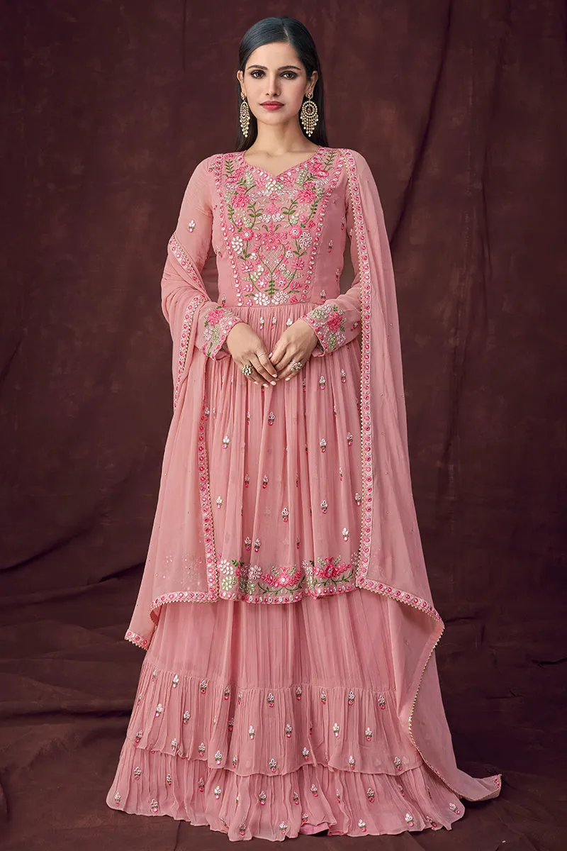 Fancy Fabric Pink Long Style Designer Lehenga Suit