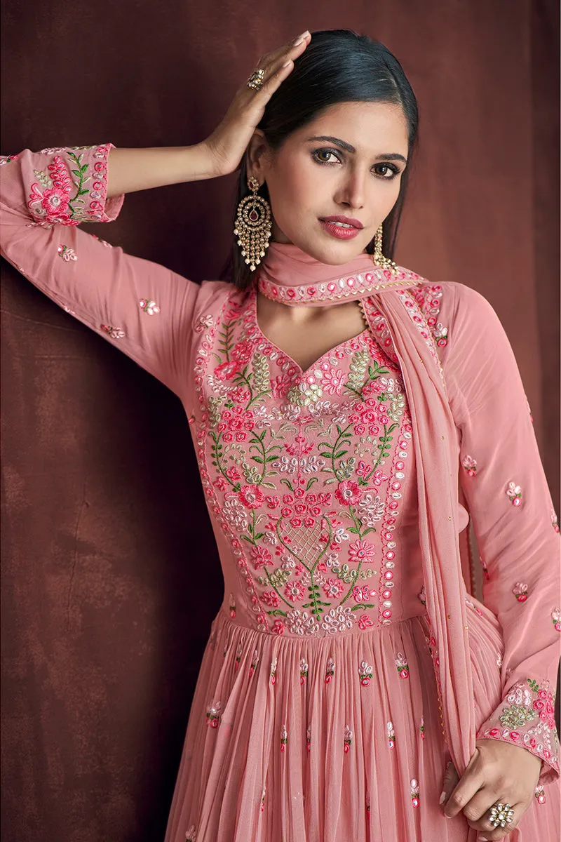 Fancy Fabric Pink Long Style Designer Lehenga Suit