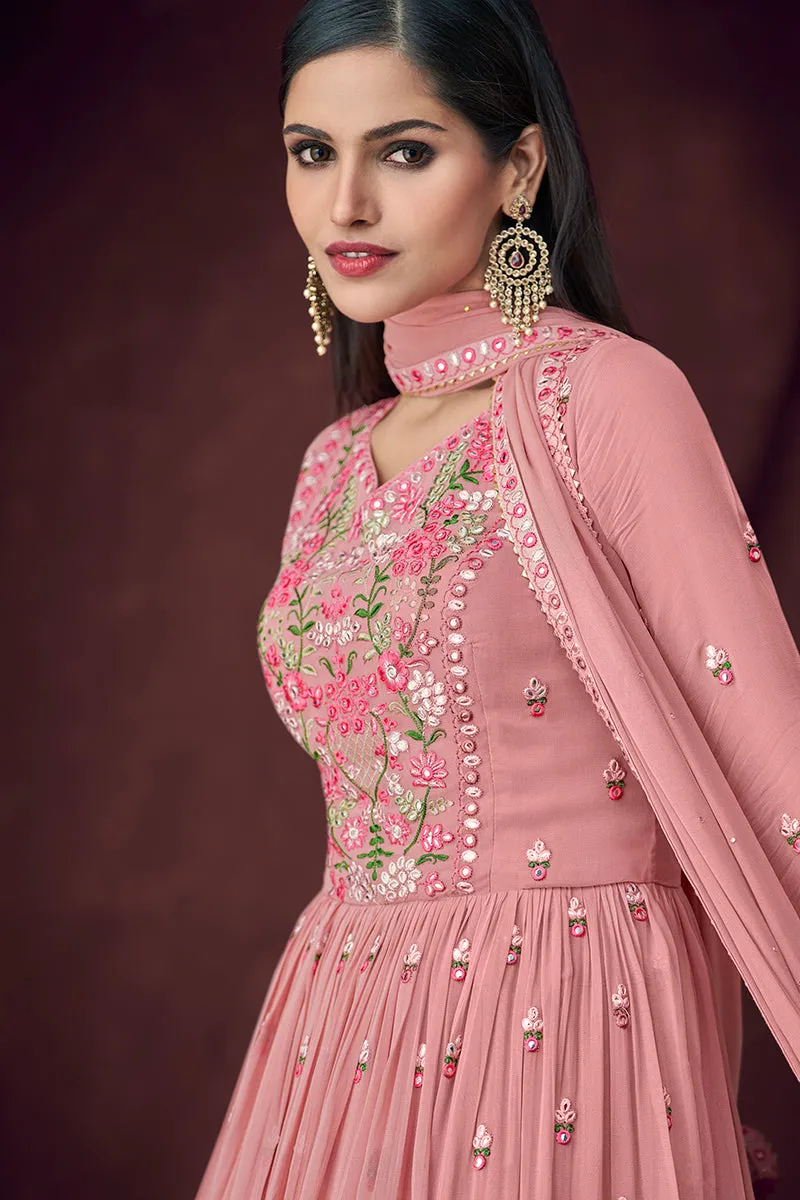 Fancy Fabric Pink Long Style Designer Lehenga Suit