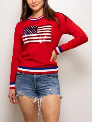 Fancy Flag USA Thin Knit Sweater Red