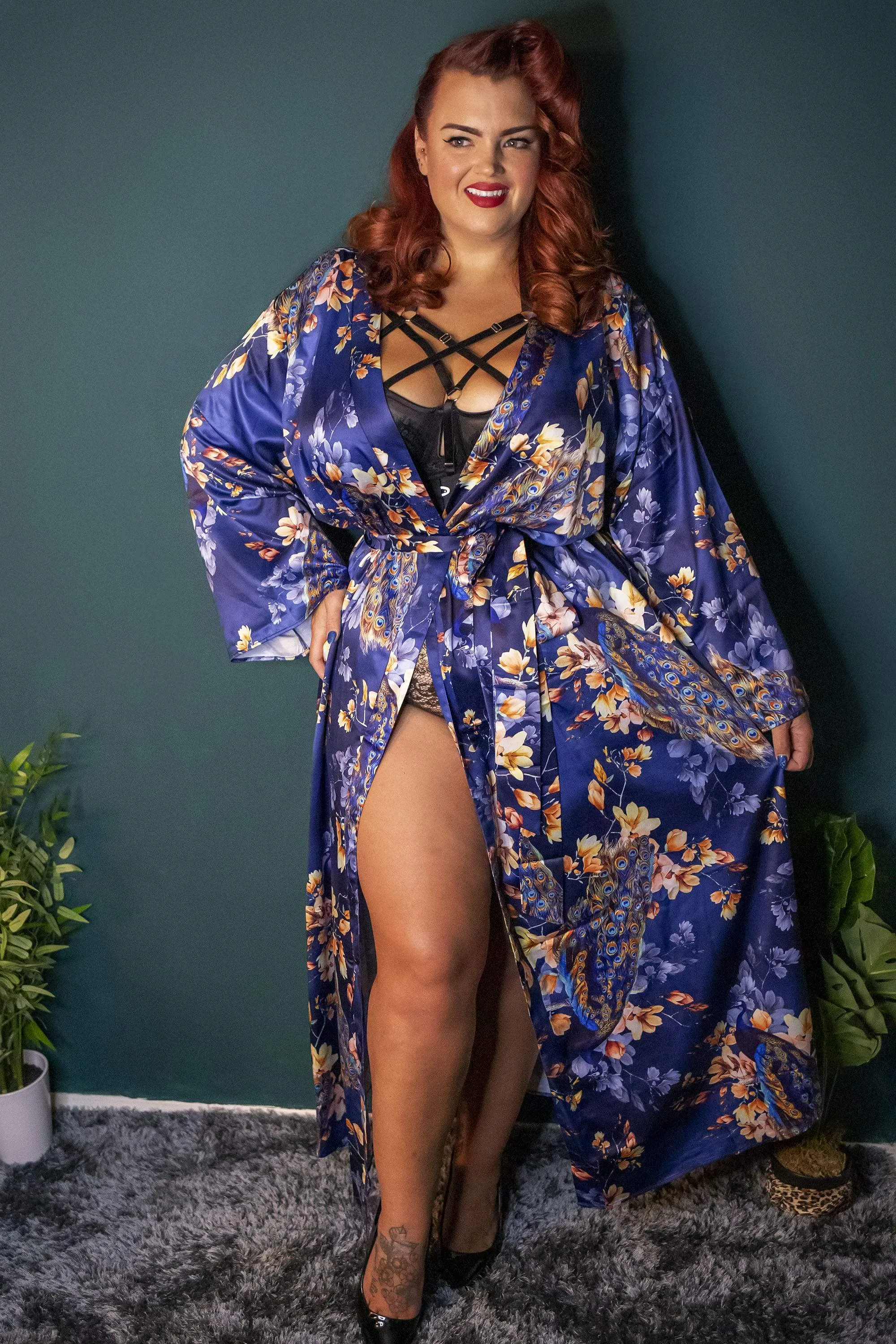 FFFB Peacock Print Satin Robe Curve