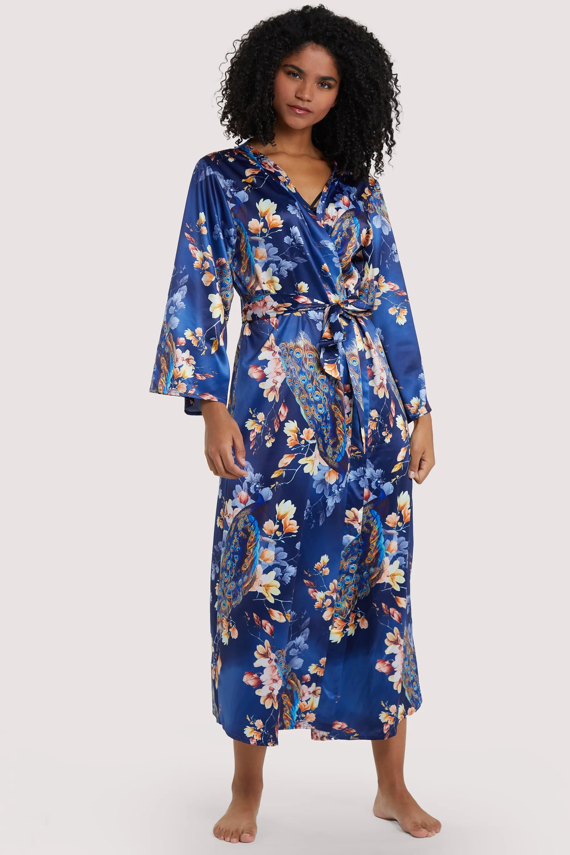 FFFB Peacock Print Satin Robe Curve