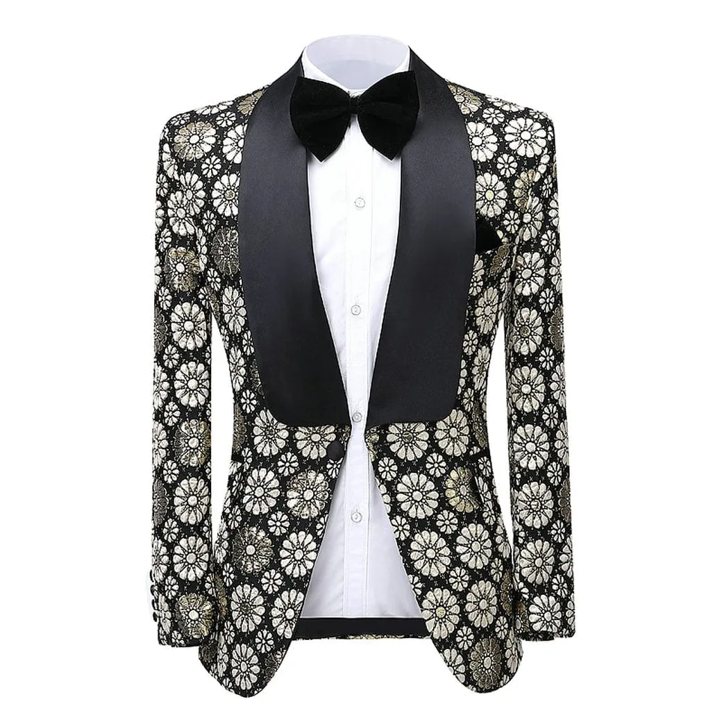 Flower Patterned Tuxedos Shawl Lapel 2 Pieces Mens Suit (Blazer Pants)