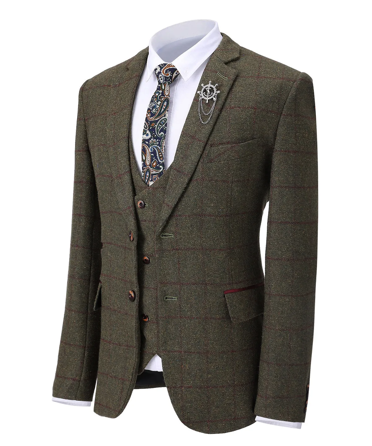 Formal 3 Pieces Tweed Plaid Notch Lapel Mens Suit (Blazer vest Pants)