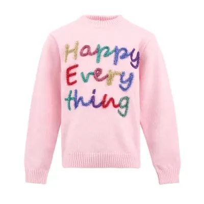 Happy Everything Tinsel Sweater- Pink