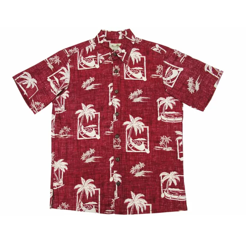 Hatch Pattern Palm Tree and Boat Hawaiian Shirt