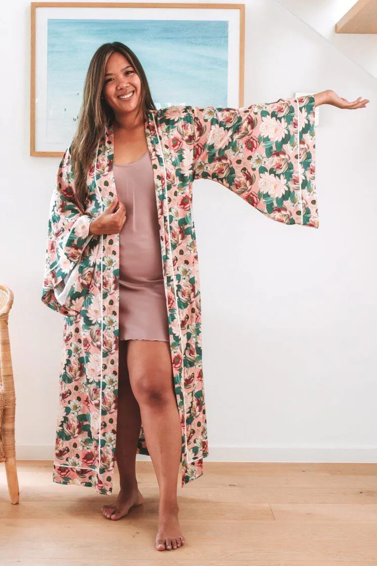 Hemera Maxi Robe - Pink Lotus Floral Print