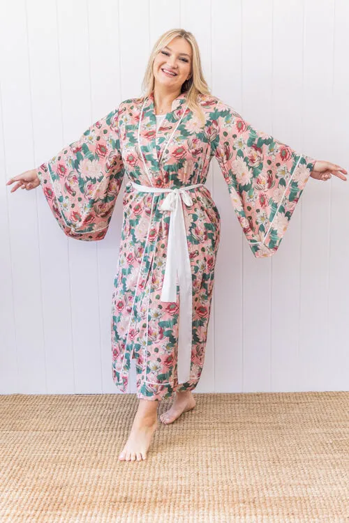 Hemera Maxi Robe - Pink Lotus Floral Print