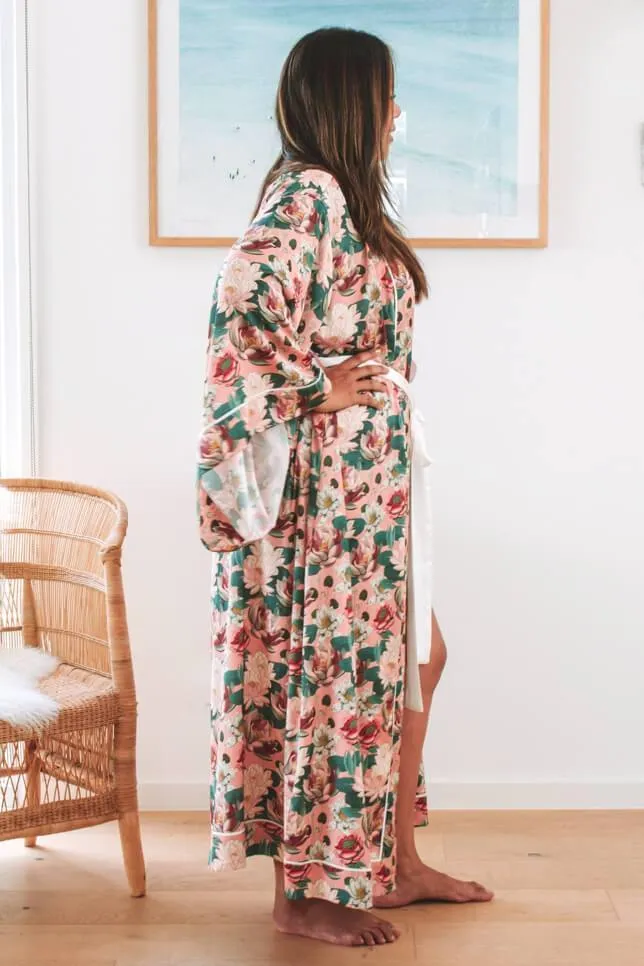 Hemera Maxi Robe - Pink Lotus Floral Print