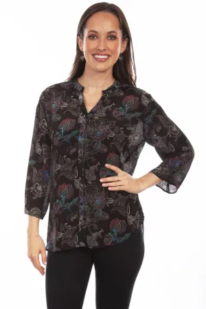 Honey Creek Black Floral Print Blouse