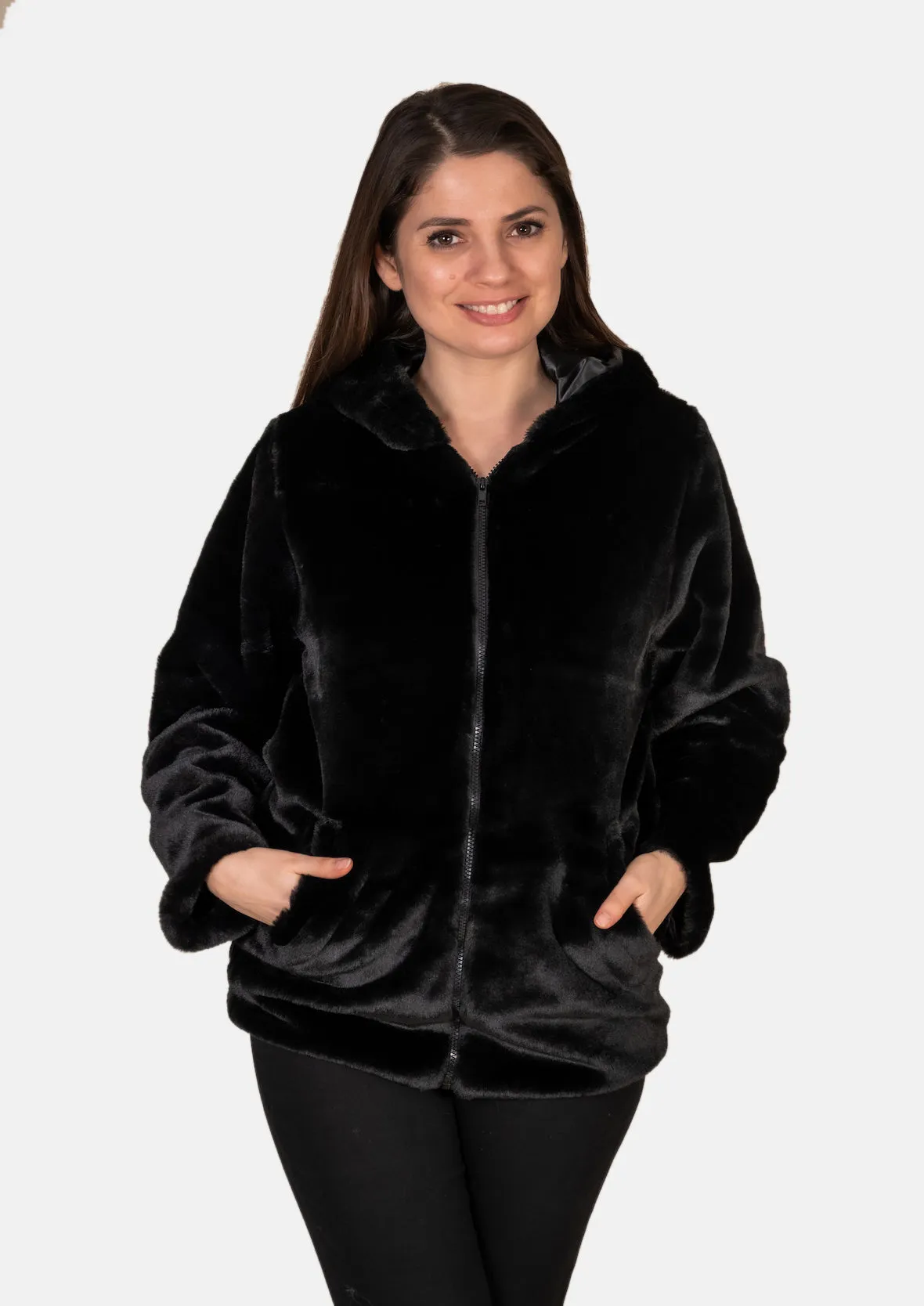 Hooded Faux Fur Coat