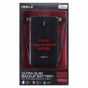 iWalk Ultra-Slim 3000mAh Backup Battery w/ Micro-USB and Cable for iPhone- Black