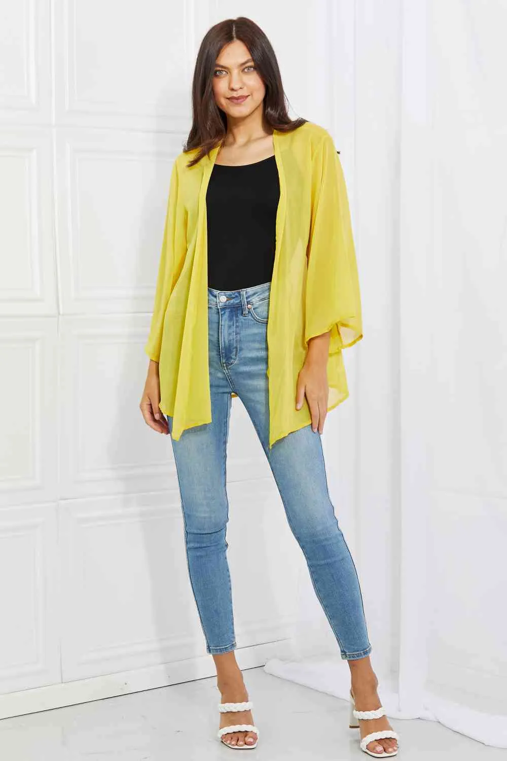 Just Breathe Full Size Chiffon Kimono in Yellow