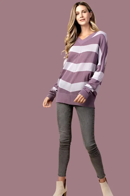 Kori Dolman Knit Sweater Striped Top - Violet