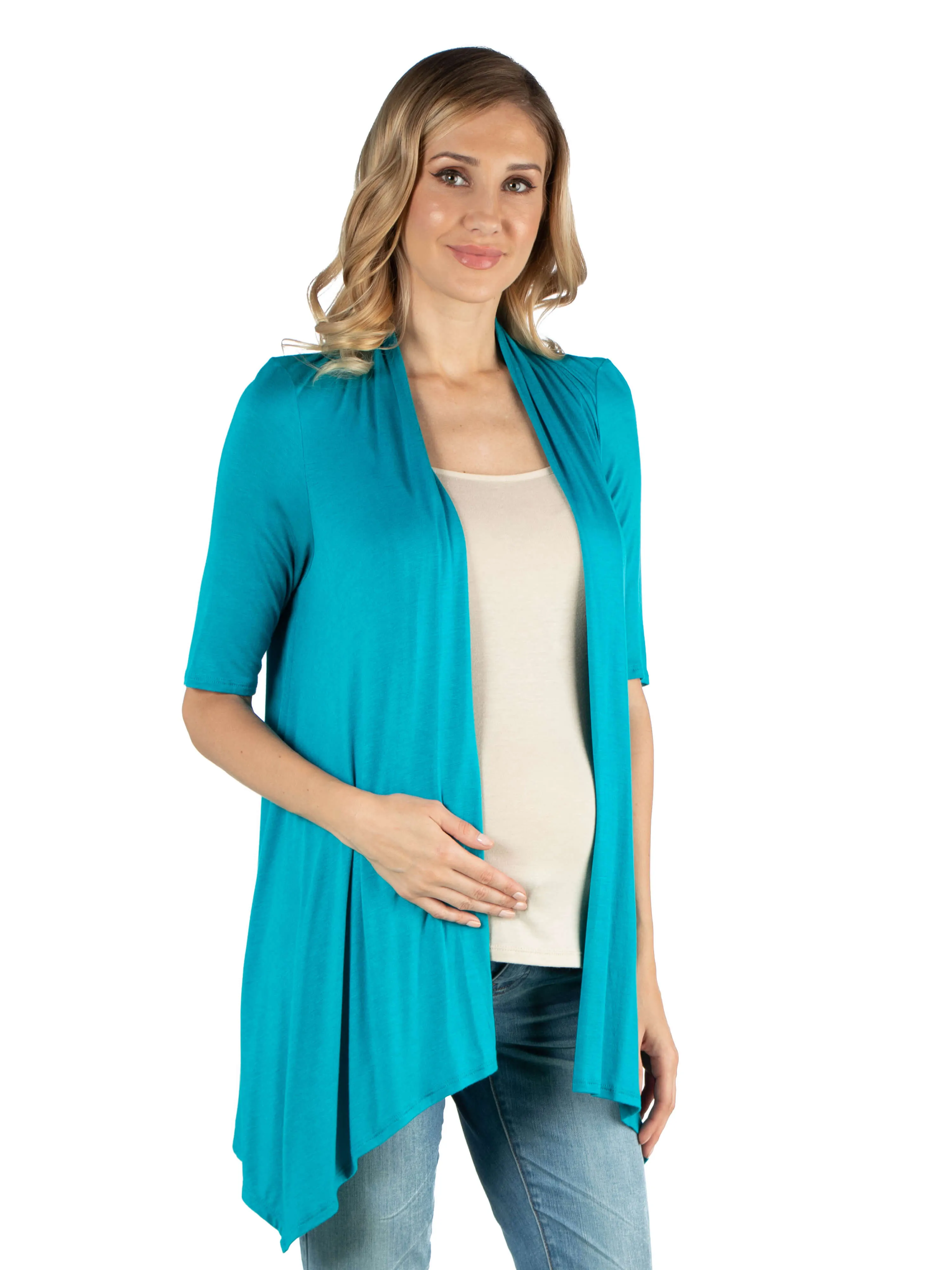 Loose Fit Open Front Maternity Cardigan with Half Sleeve