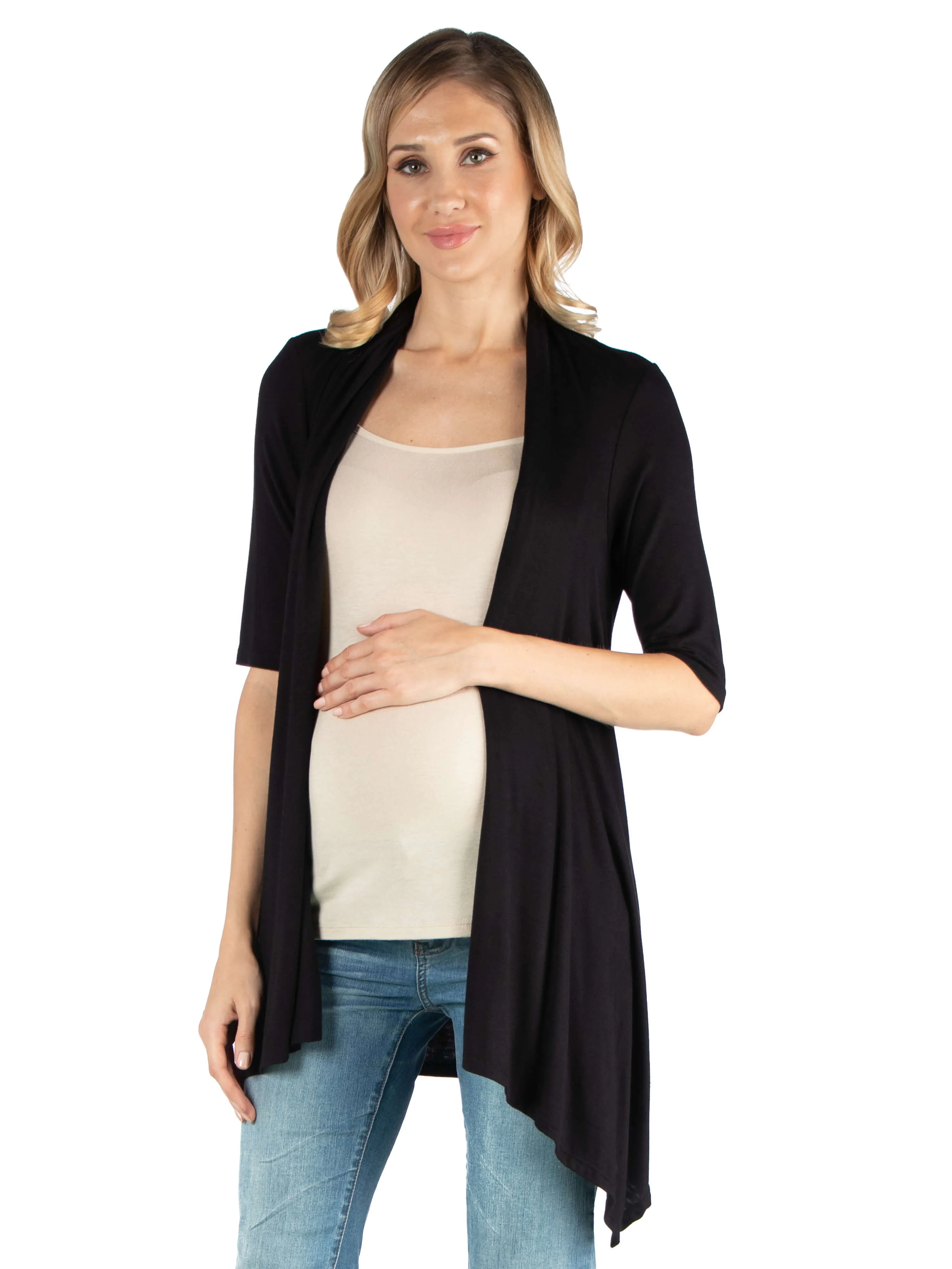 Loose Fit Open Front Maternity Cardigan with Half Sleeve