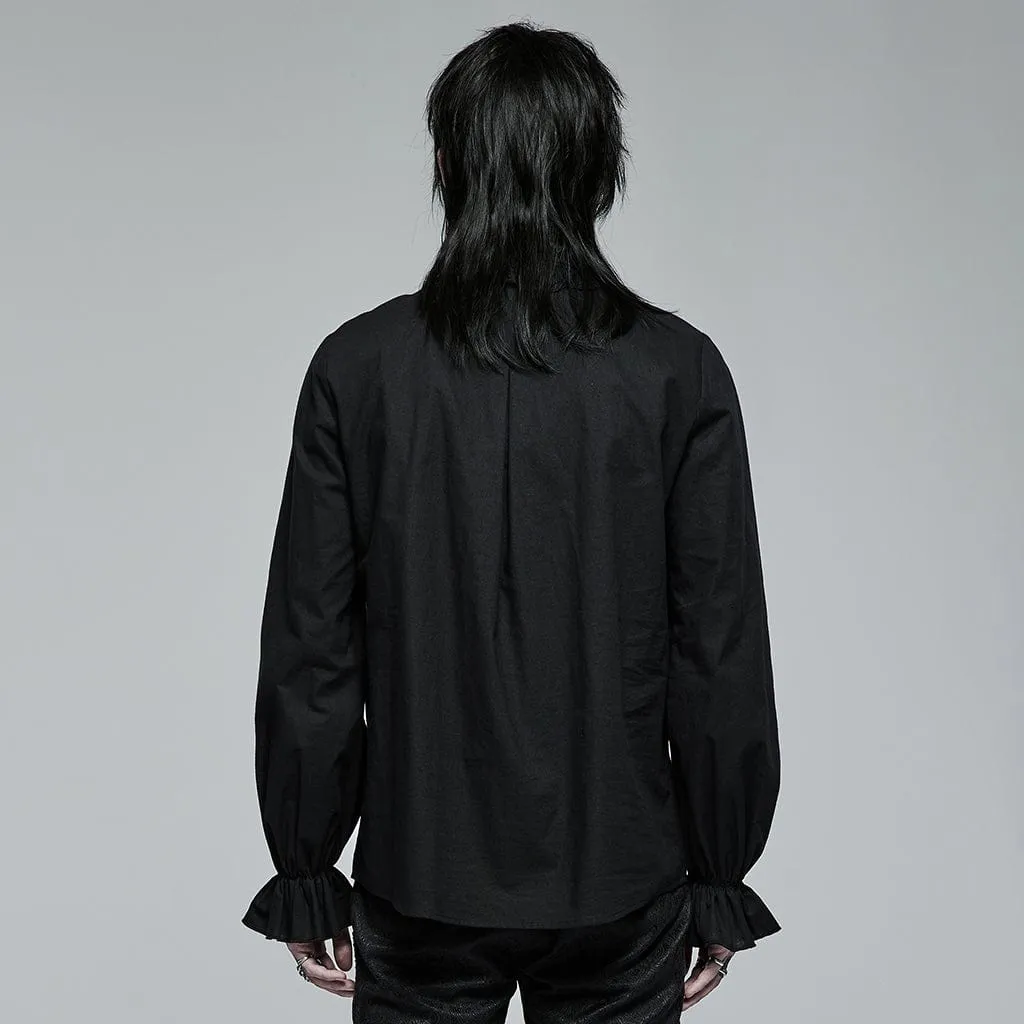 Men's Gothic Strappy Stand Collar Ruffled Shirt