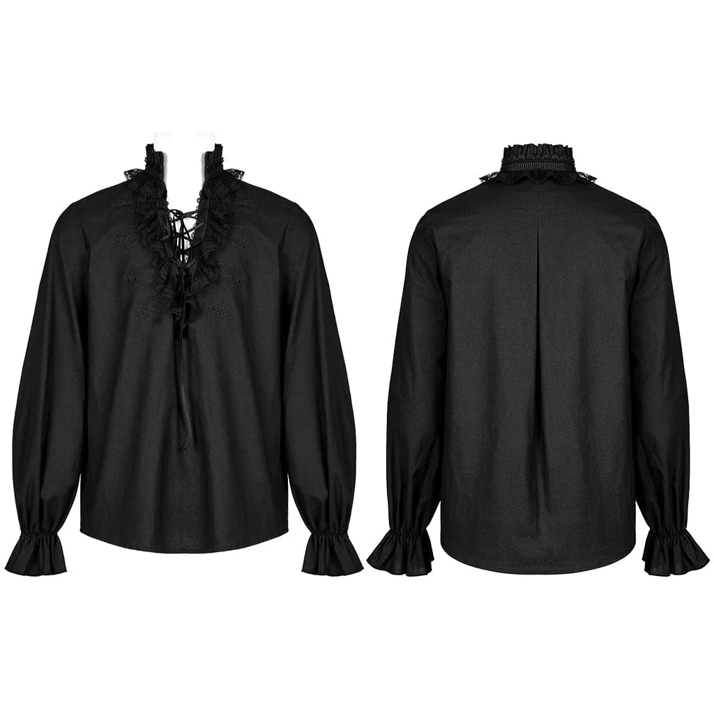 Men's Gothic Strappy Stand Collar Ruffled Shirt