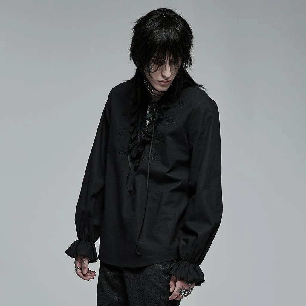 Men's Gothic Strappy Stand Collar Ruffled Shirt