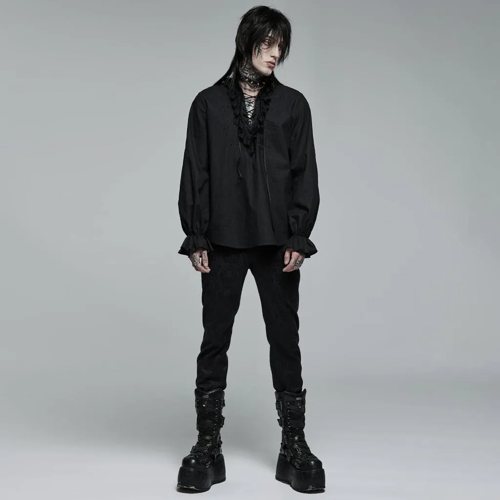 Men's Gothic Strappy Stand Collar Ruffled Shirt