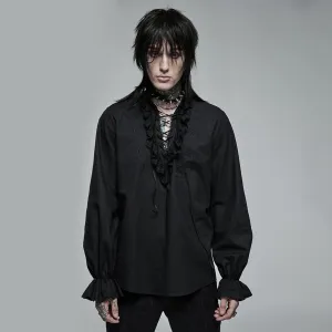 Men's Gothic Strappy Stand Collar Ruffled Shirt