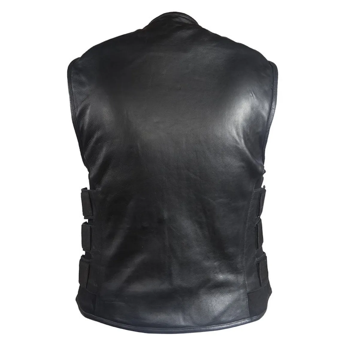 Mens Leather Bullet Proof Style Motorcycle Vest With Gun Pockets