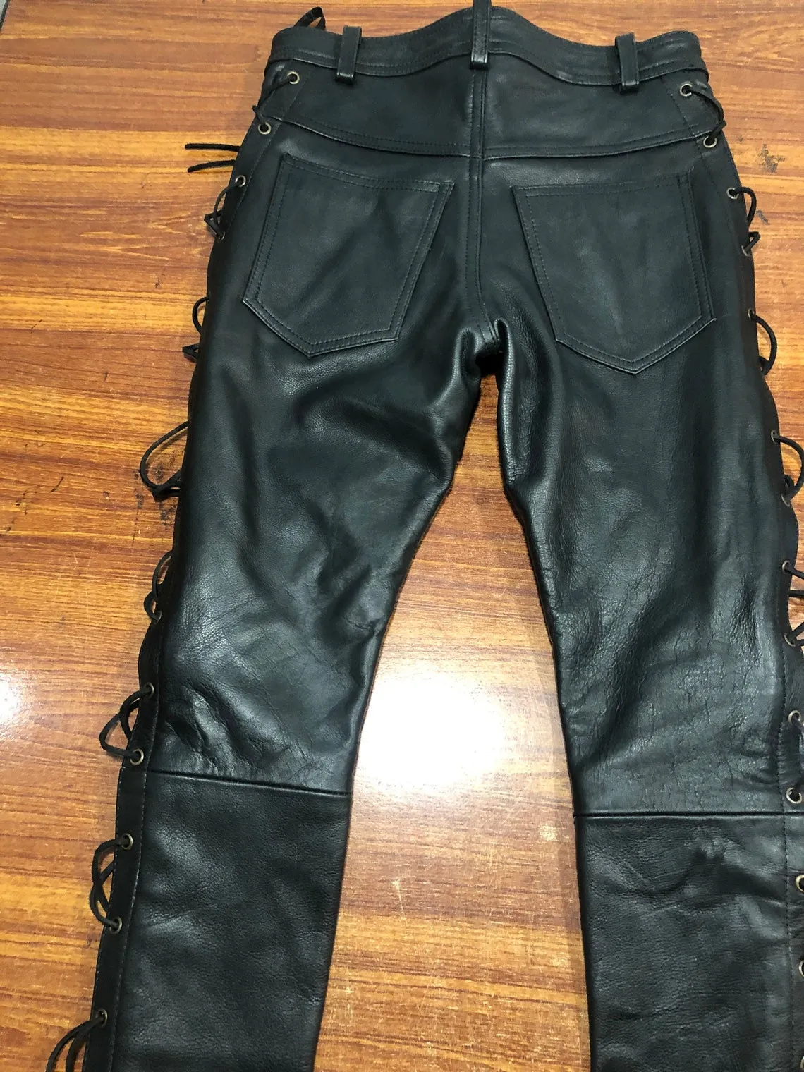 Men's Leather Side Laces Pants high Quality Cowhide Plain Leather Killer Pants