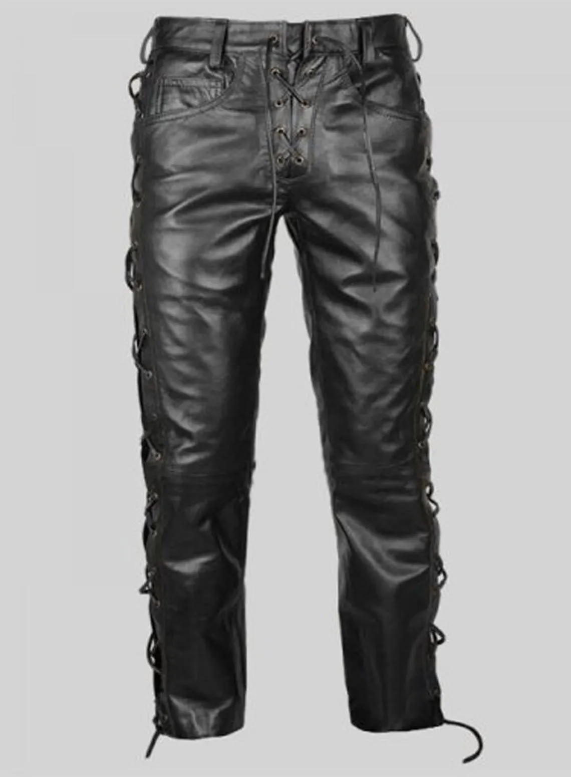 Men's Leather Side Laces Pants high Quality Cowhide Plain Leather Killer Pants