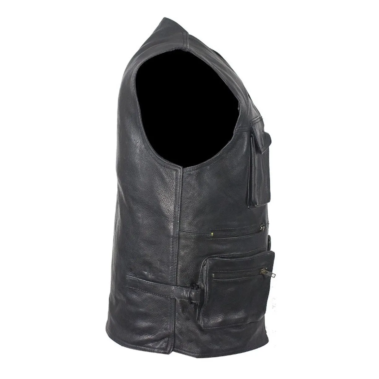 Mens Naked Leather Cargo Vest With 9 Pockets