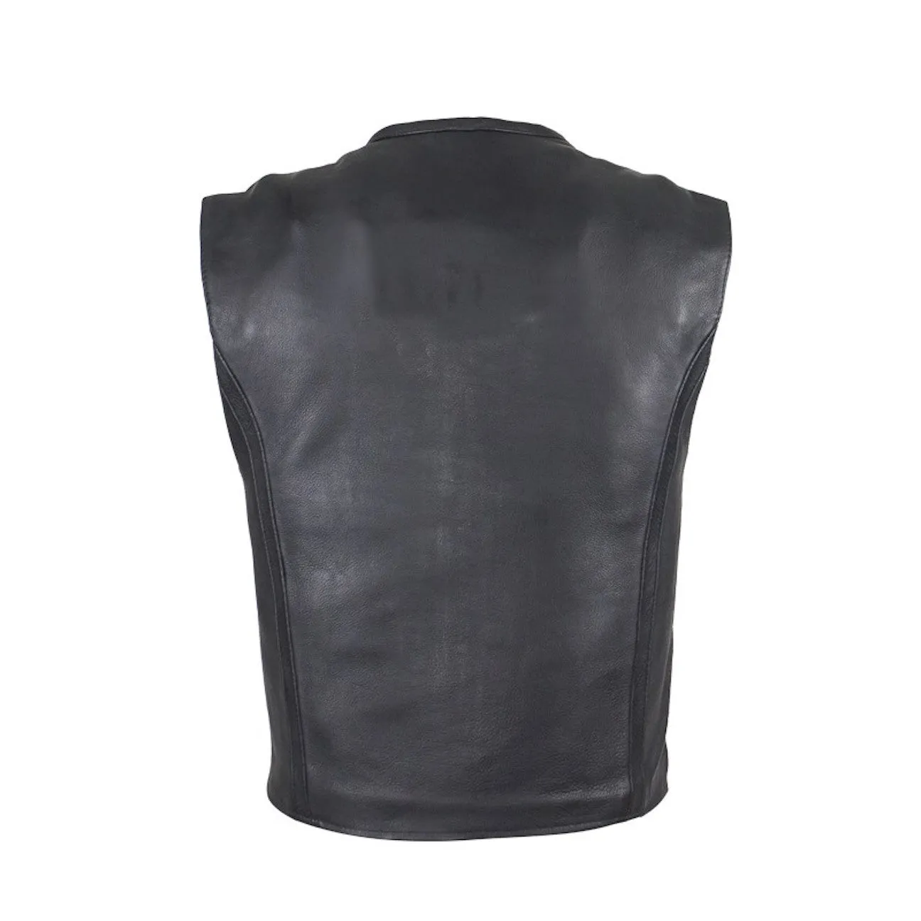 Mens Naked Leather Motorcycle Club Vest With Zip Front Solid Back Gun Pockets