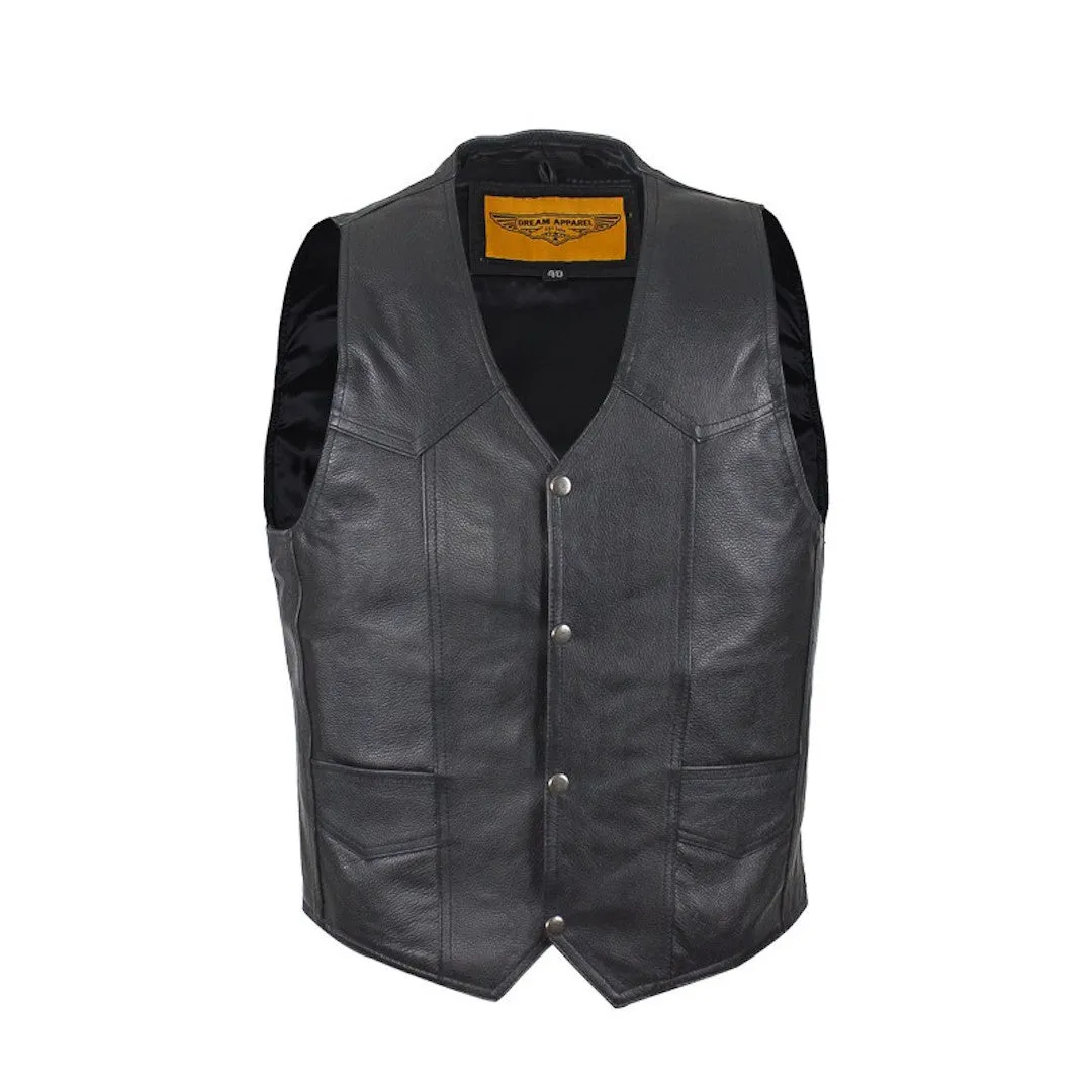 Mens Plain Black Motorcycle Vest With Gun Pocket Solid Back