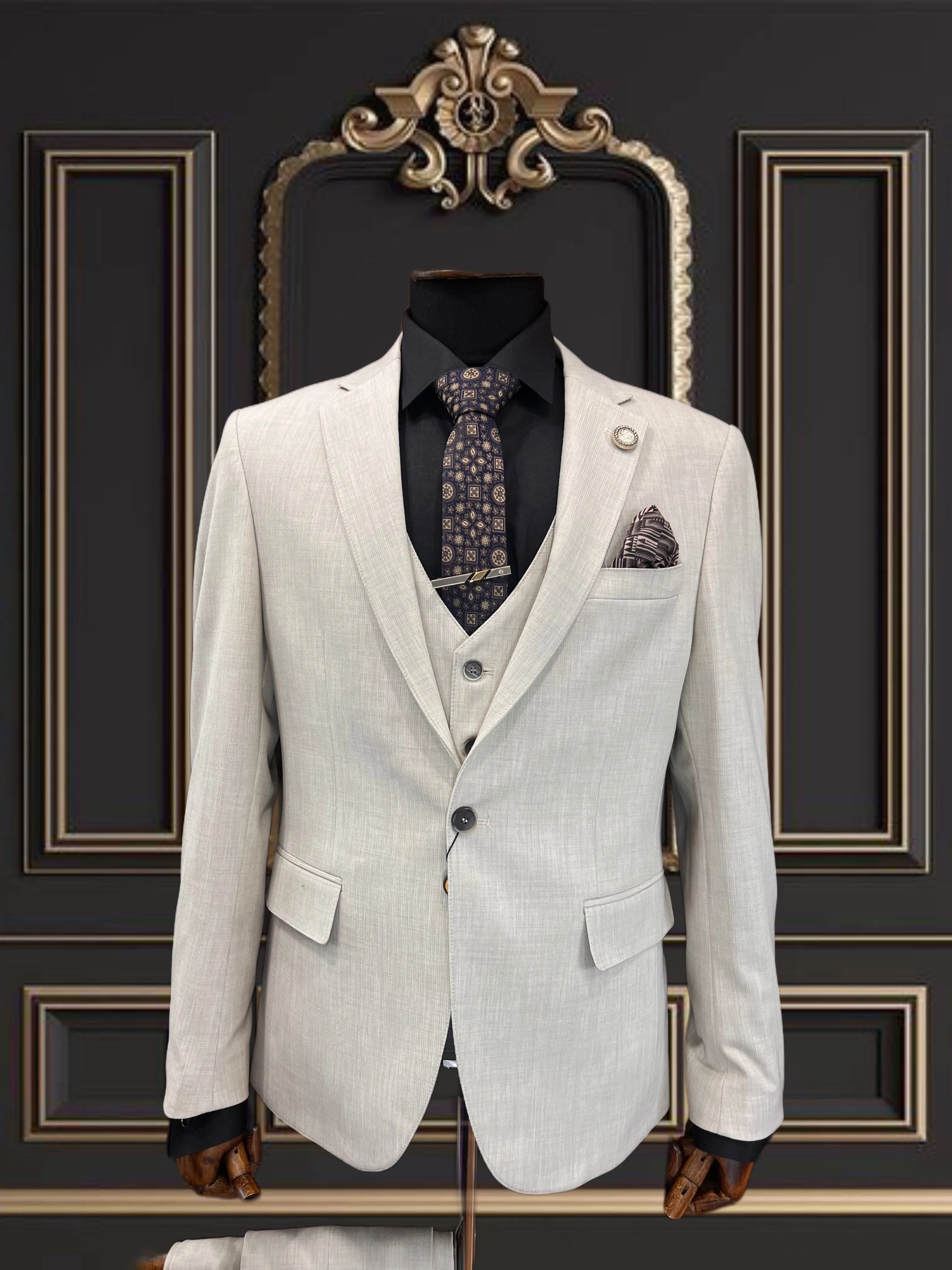 Mens Slim Fit Beige Suit | 3 Piece Suit premium 4 way stretch