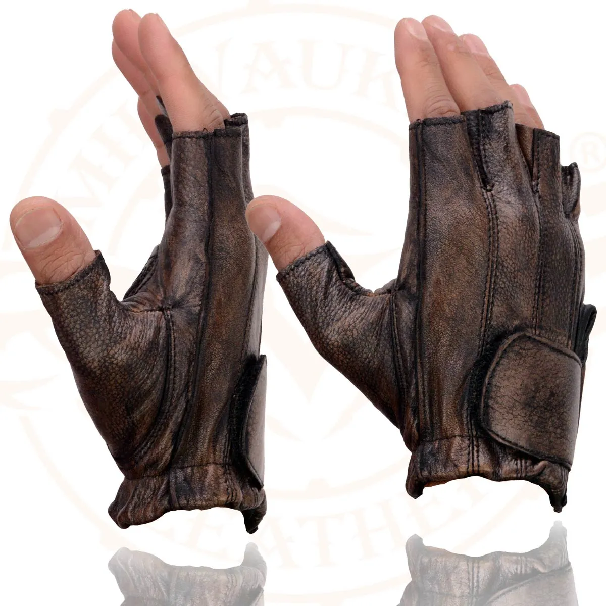 Milwaukee Leather MG7561 Men's Premium Brown Leather Gel Padded Palm Fingerless Motorcycle Hand Gloves