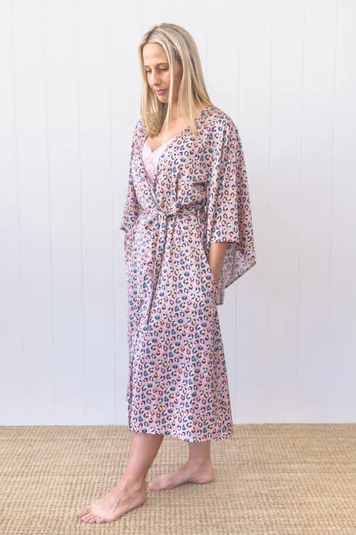 Nia Midi Robe - Pastel Leopard Animal Print