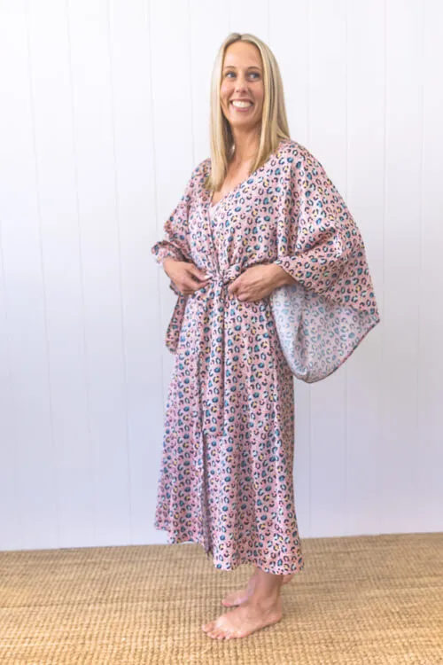 Nia Midi Robe - Pastel Leopard Animal Print