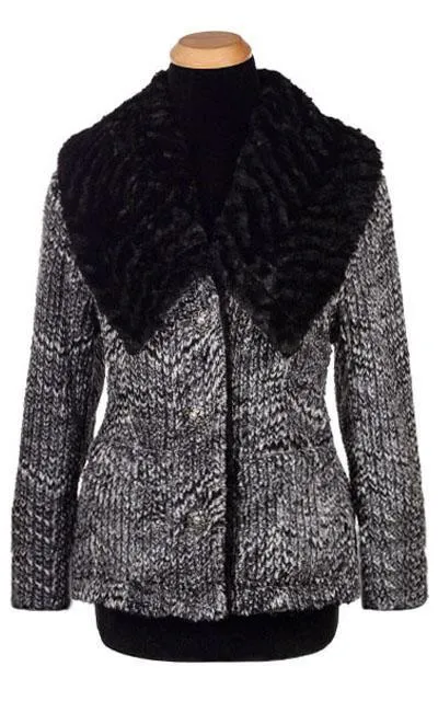 Norma Jean Coat, Reversible - Cozy Cable in Ash Faux Fur with Cuddly Fur in Black (Only One Medium Left)