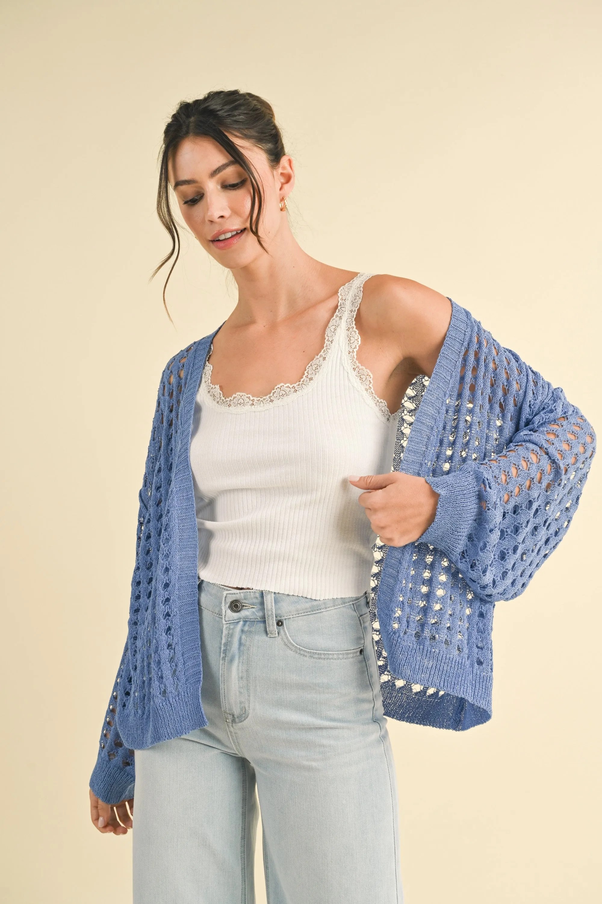 Ocean Blue Open Knit Cardigan - XL