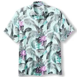 Orchid Botanic Print Short Sleeve Silk Shirt in Aquarius by Tommy Bahama