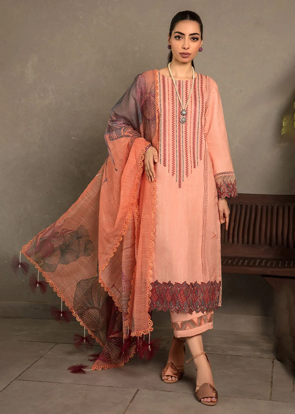 Peach Luxury Lawn Suit | Rang Rasiya | Florence Lawn '23 | CAMELLIA - D6