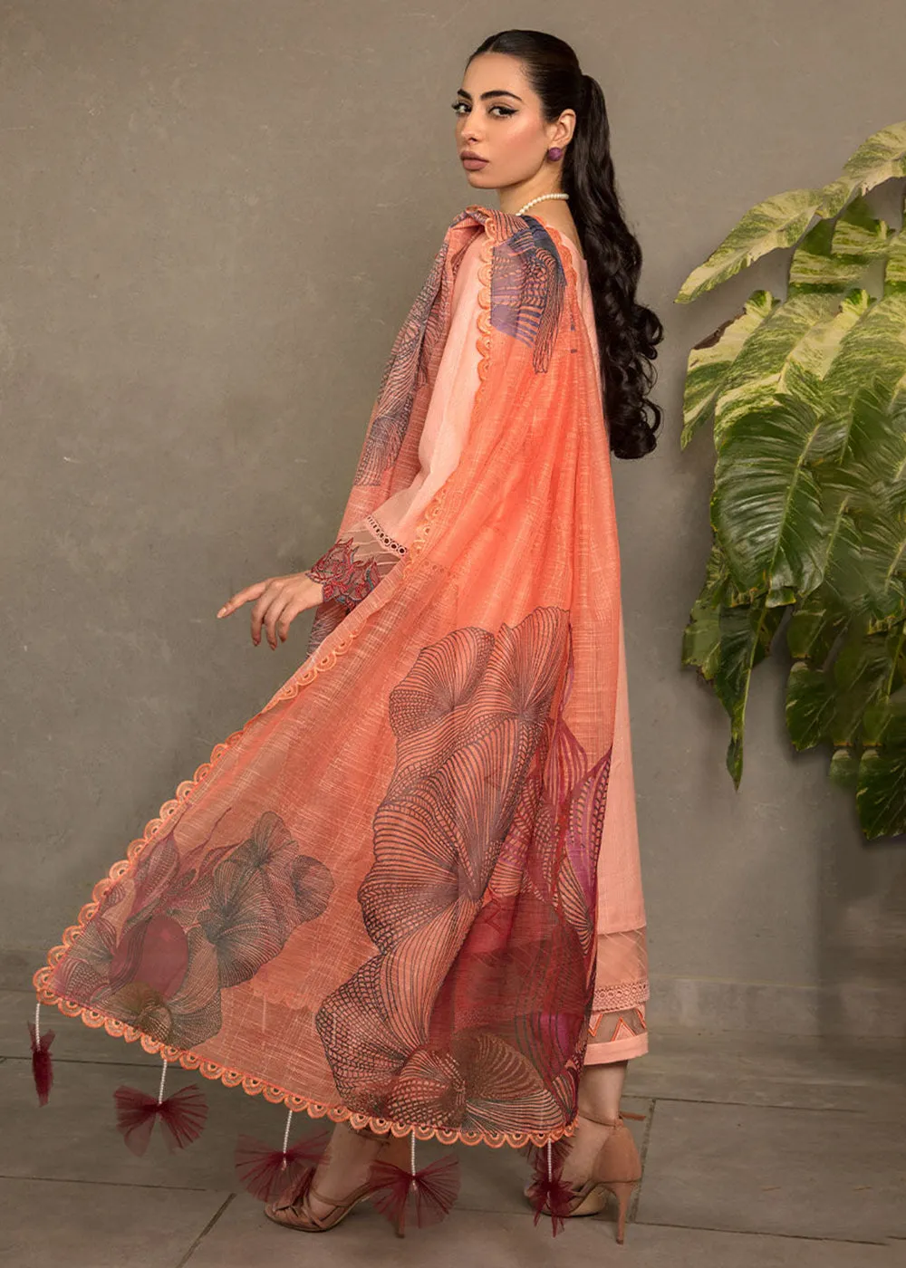 Peach Luxury Lawn Suit | Rang Rasiya | Florence Lawn '23 | CAMELLIA - D6