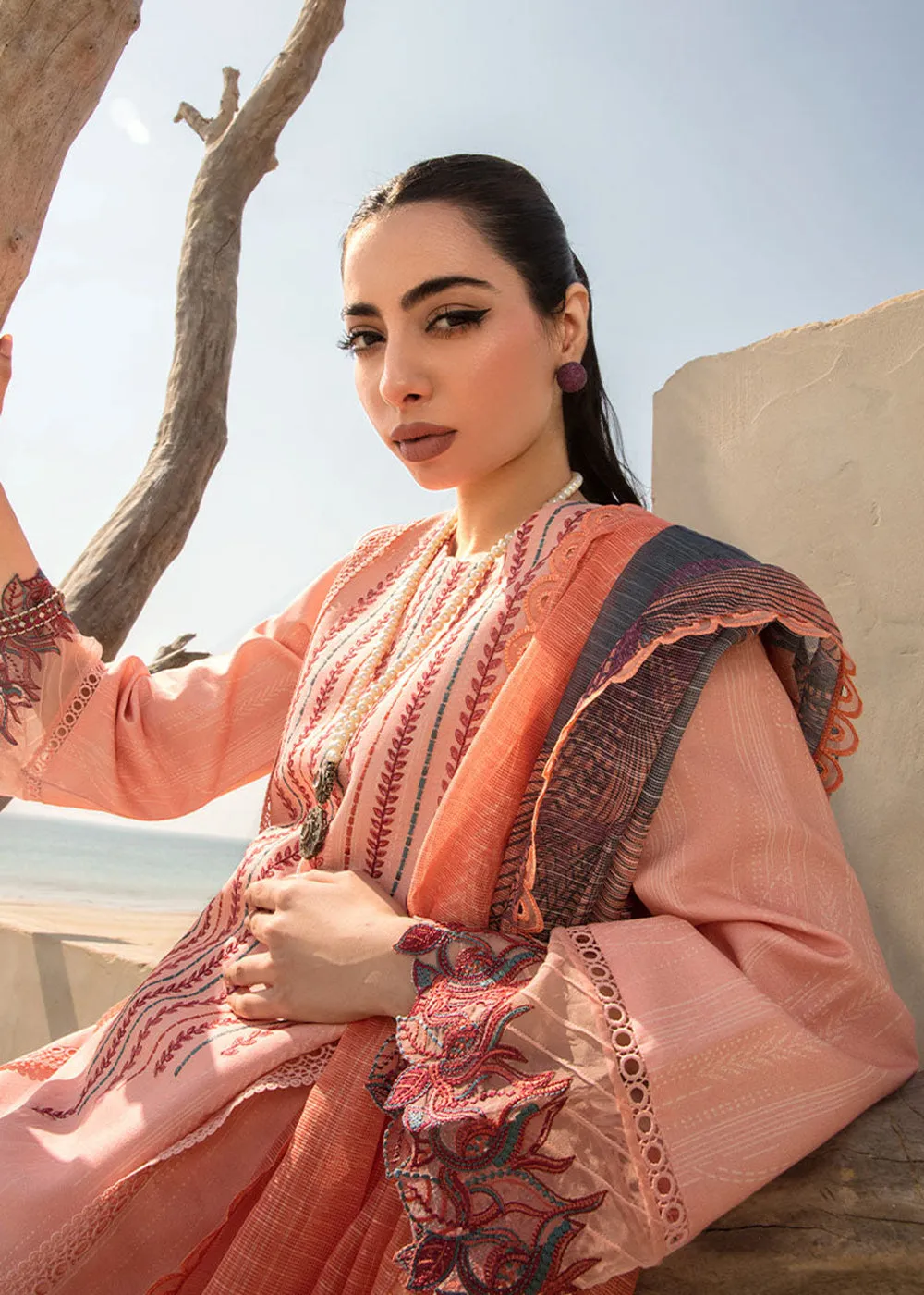 Peach Luxury Lawn Suit | Rang Rasiya | Florence Lawn '23 | CAMELLIA - D6