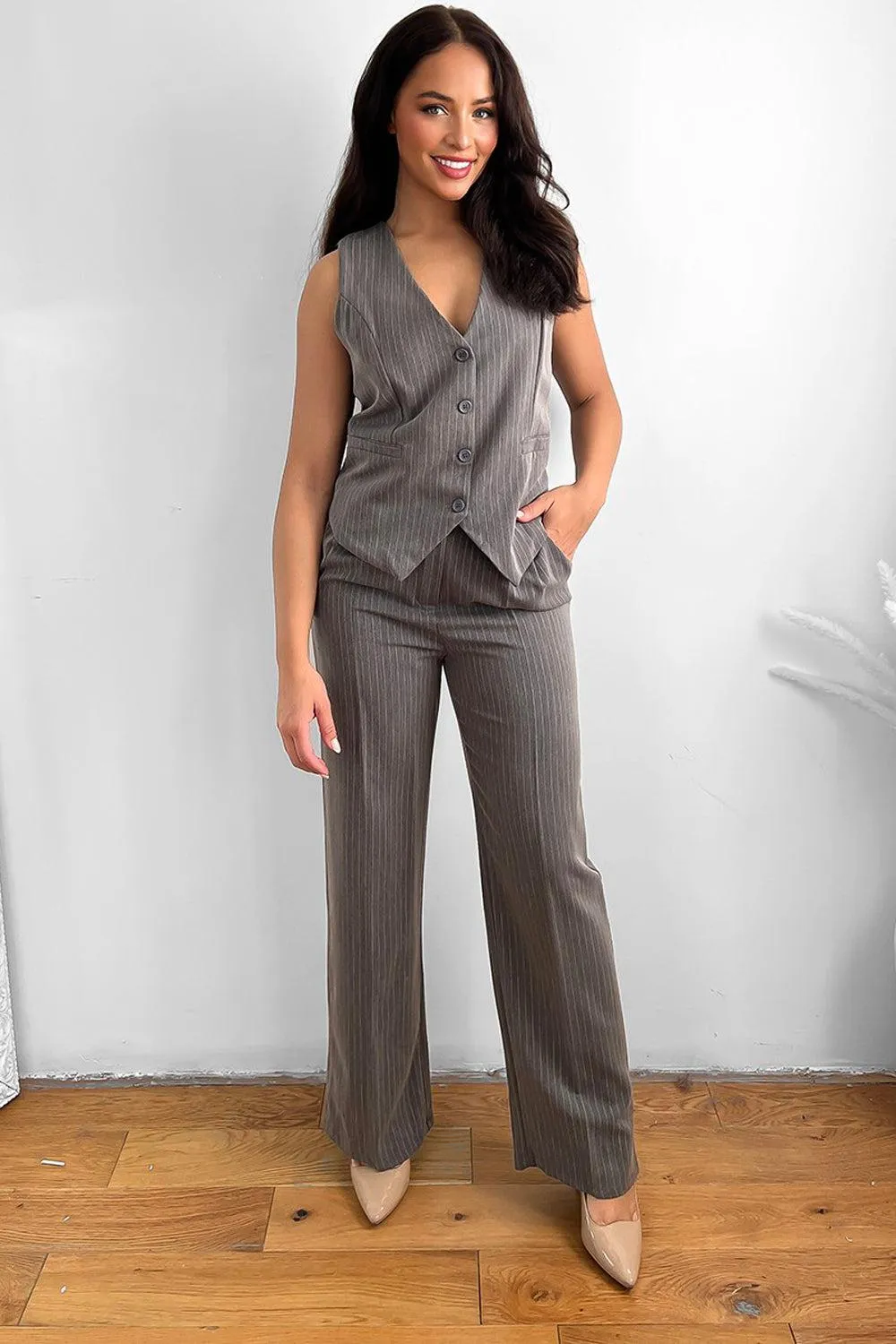 Pinstripe Waistcoat And Trousers Suit Set