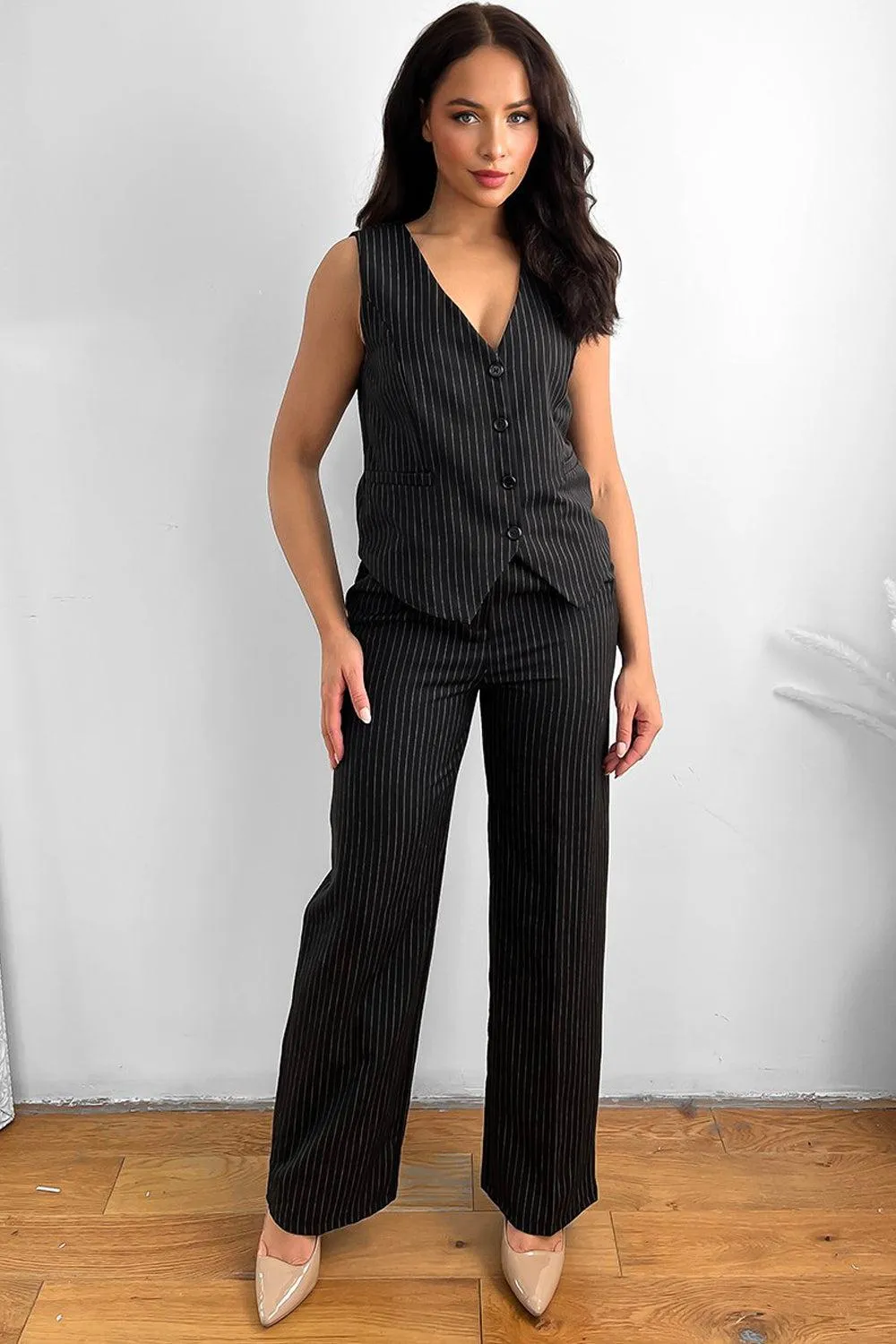 Pinstripe Waistcoat And Trousers Suit Set