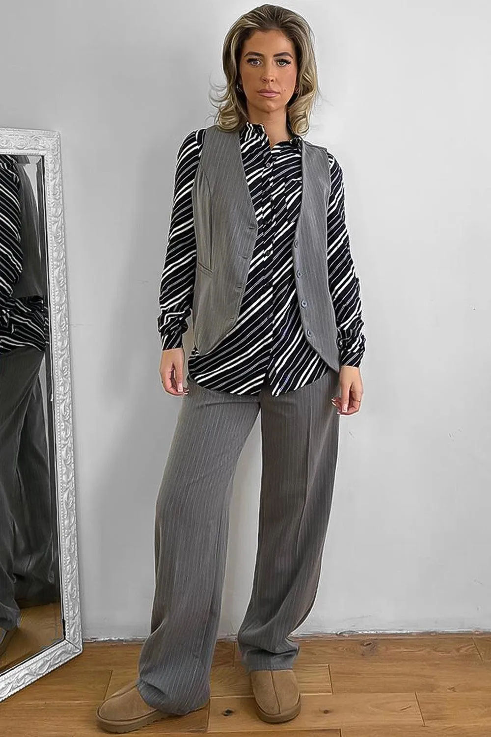 Pinstripe Waistcoat And Trousers Suit Set