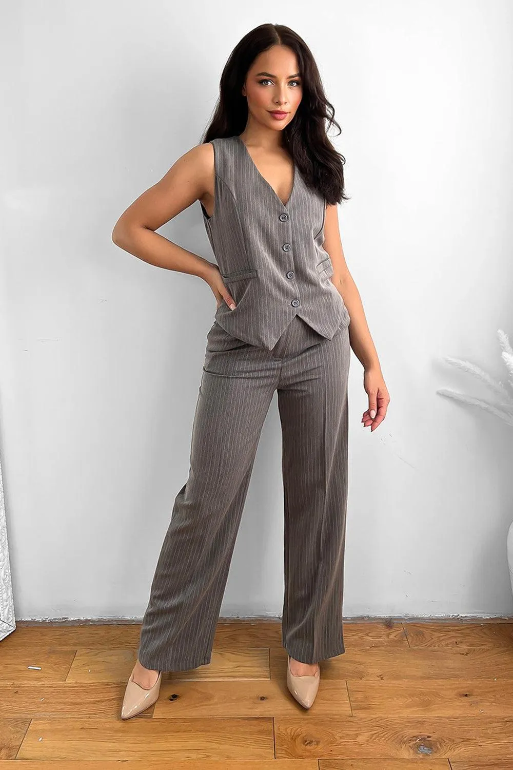 Pinstripe Waistcoat And Trousers Suit Set