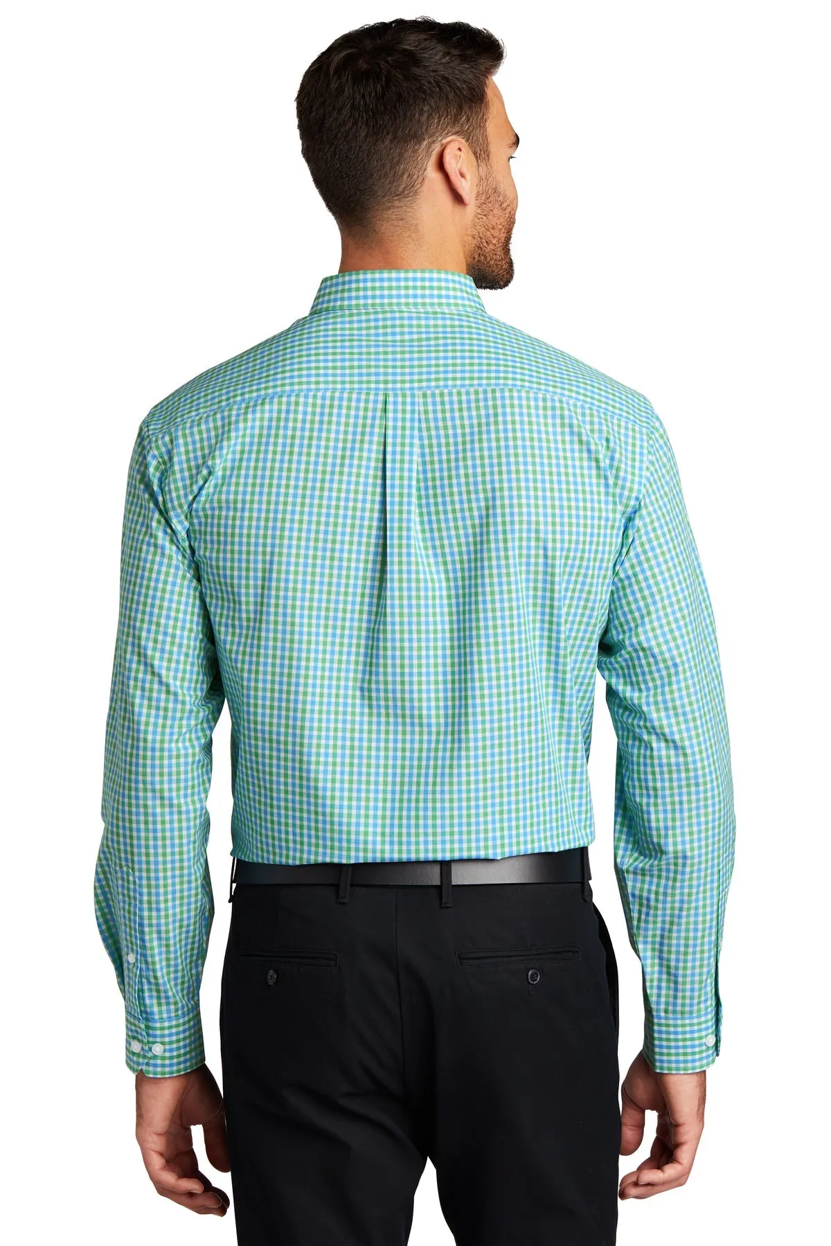 Port Authority Gingham Easy Care Custom Shirts, Green/ Aqua